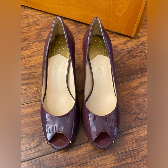Cole Haan NikeAir Patent Purple Leather Peep Toe Stiletto Size 10 B Halloween - Picture 1 of 9
